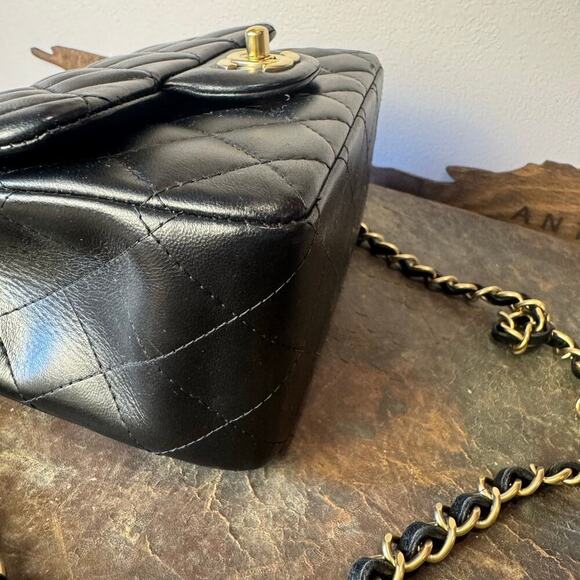 Chanel Black Lambskin Square Mini Flap GHW Authentic CoA - Picture 10 of 11